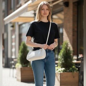 White Croc-Embossed Shoulder Bag